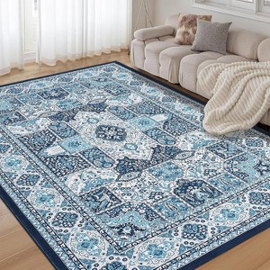 Modern Geometric Trellis Area Rug, Boho Machine Washable Non-Slip, Vintage Medallion Stain-Resistant Floor Carpet for Living Room - 1 of 4