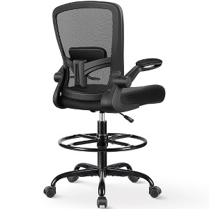 KERDOM Drafting Chair Ergonomic Tall Office Chair, Breathable Office Chair with Adjustable Footrest Ring Lumbar Support Flip-up Armrests,Black - 1 of 1