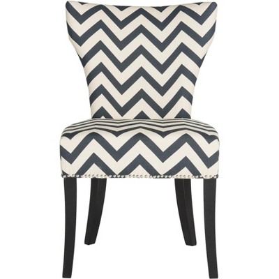 Chevron Navy and White Linen Upholstered Parsons Side Chair