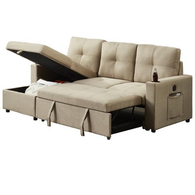Pull Out Sleeper Sofa,L-Shaped Reversible Sleeper Sectional Sofa Bed with Storage Chaise for Living Room
