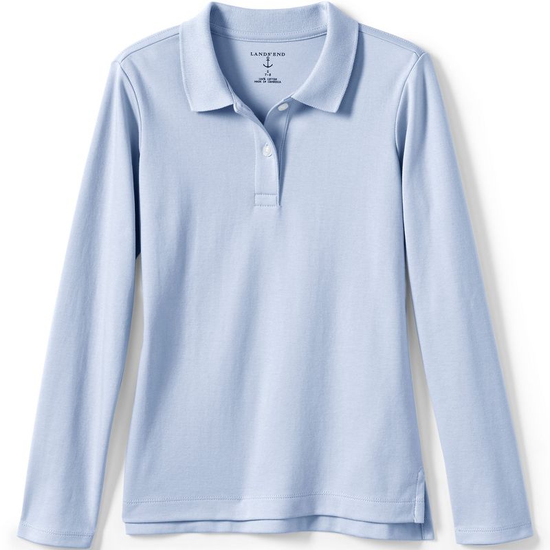 Lands' End School Uniform Kids Long Sleeve Feminine Fit Interlock Polo Shirt, 1 of 4