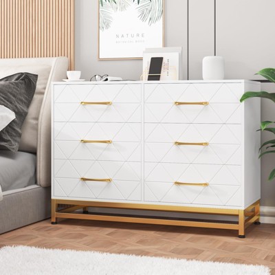 6 Drawer Wood Dresser for Bedroom, Modern Storage Chest for Closet, Living Room, Hallway, or Nursery