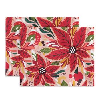 Avenie Abstract Floral Poinsettia Red Placemats - Deny Designs