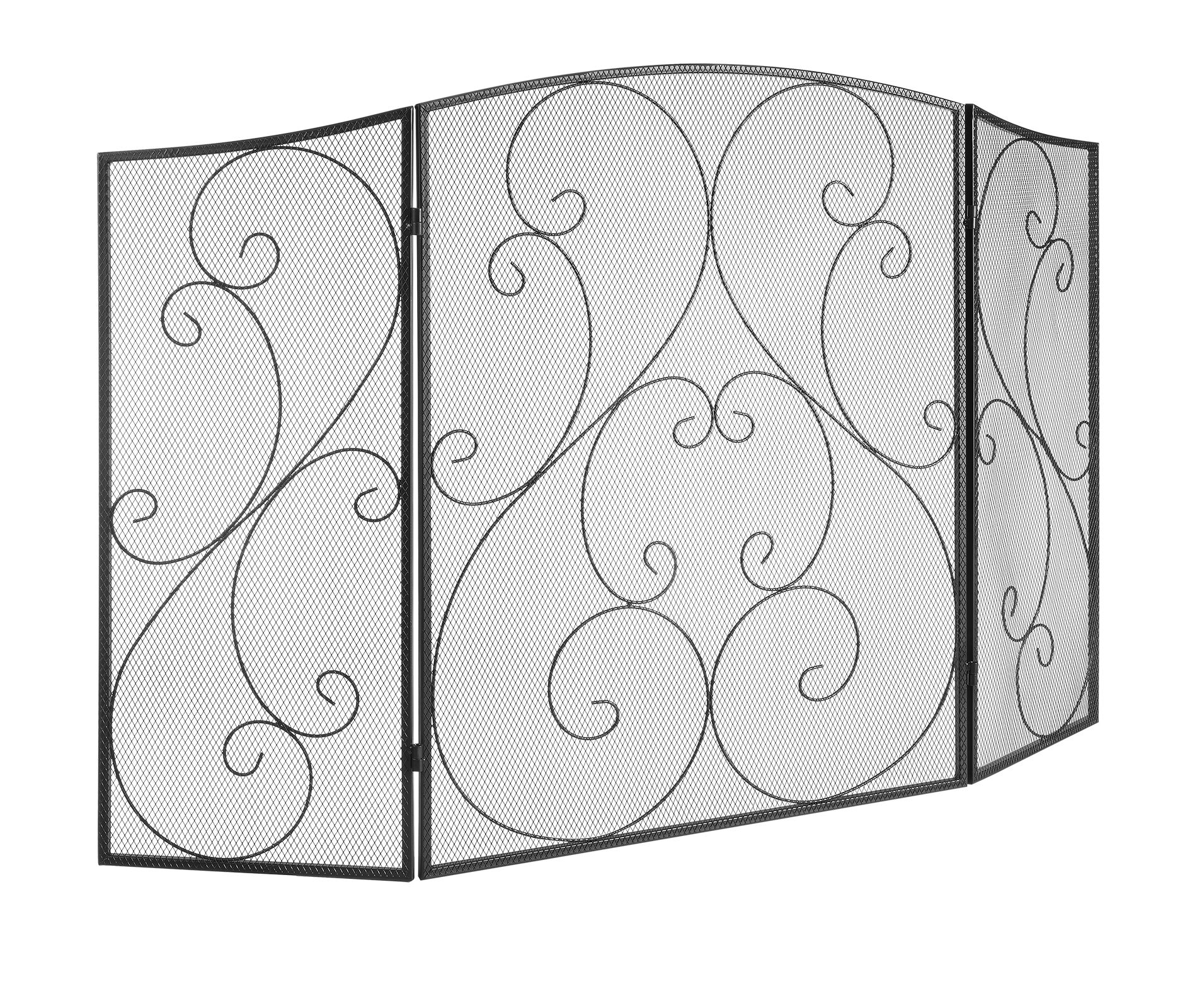 VEVOR Fireplace Screen 3 Panel, Sturdy Iron Mesh Fireplace Screen, 48"(L) x30.2"(H) Spark Guard Cover, No Assembly Required, Black