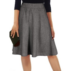 Women's Tweed A-Line Skirt - High Waist Flared Mini & Pleated Midi Styles for Fall Winter Grey - 1 of 4