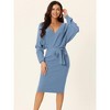 Seta T Women's Deep V Neck Wrap Batwing Sleeve Belted Bodycon Midi Sweater Dress - 2 of 4