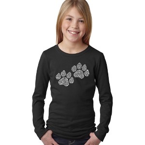 LA Pop Art Girl's Word Art Long Sleeve - Woof Paw Prints - 1 of 4