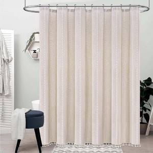 LunaLulinlk Linen Cotton Shower Curtain with Tassel - 1 of 4