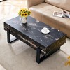 Modern Coffee Table Glasss Cocktail Table Center Table Side Table Accent Table with Marble-Patterned Top, White/Black-ModernLuxe - 2 of 4