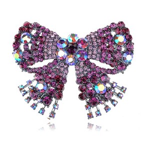 Anna-Kaci Silvery Tone Shine Fuchsia Rose Pink Crystal Rhinestones Bow Brooch Pin - Multicolor - 1 of 4