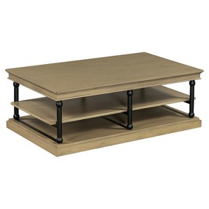 Dexmalle 55.1" Wood Coffee Table with Black Legs and 2 Open Storage Shelves - 1 of 4
