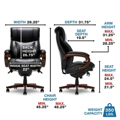Trafford High-Back Swivel Black Leather Executive Chair with Memory Foam