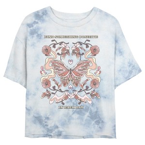 Juniors Womens Lost Gods Positive Day Boho Butterfly Crop T-Shirt - 1 of 4