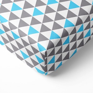 Bacati - Triangles Aqua Gray 100 percent Cotton Universal Baby US Standard Crib or Toddler Bed Fitted Sheet - 1 of 4