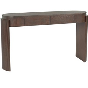 Gulches Entryway Console Table - Natural Wood Grain, Fluted Design, Oval Top, 2 Drawers, Espresso - 1 of 4