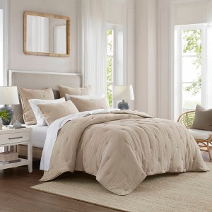 AENKYO All-Season Cotton Gauze Quilt, King 3-Piece Embroidered Crinkled Bedding, Lightweight Collection，comforter set - 1 of 4