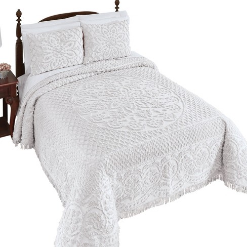 Collections Etc Sara Scrolls And Floral Chenille Bedspread Twin White ...