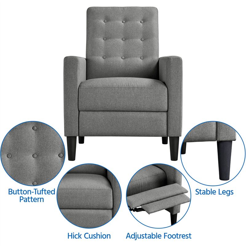 Yaheetech Fabric Tufted Upholstered Recliner Sofa Chair Adjustable Back & Footrest, 5 of 12