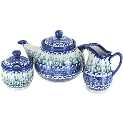 Blue Rose Polish Pottery Misty 3 Piece Tea Set