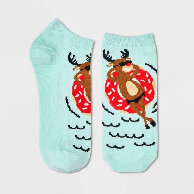 Women's Vacation Reindeer Low Cut Socks - Xhilaration™ Mint Green 4-10