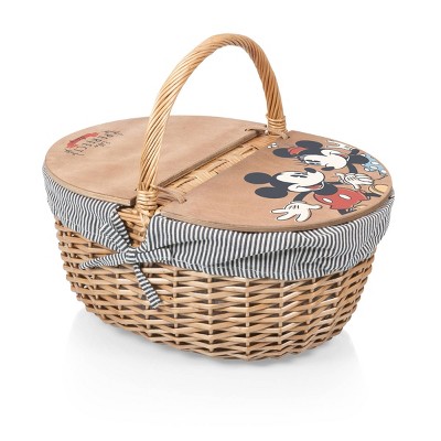 Picnic Time Mickey and Minnie Mouse Stripe Country Picnic Basket - Navy/White