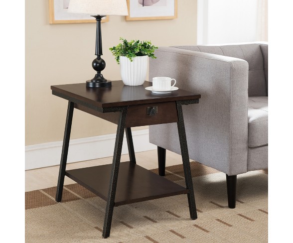 Empiria Modern Industrial Drawer End Table Brown - Leick Home