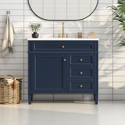 NicBex Modern Bathroom Vanity,Bathroom Sink Vanity with 2 Drawers and Wood Frame,36 inch Bathroom Sink Cabinet for Bathroom,Blue/Gray/White