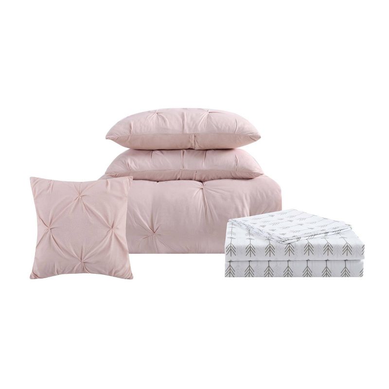 Truly Soft Twin Extra Long Arrow Pleated Bed in a Bag Set Blush, 4 of 6