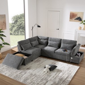 Whisen 270" Modular Sectional Sofa Bed - L-Shaped 6-Seater with Storage Ottoman, Chenille Couch, Customizable for Living Room & Apartment - 1 of 4