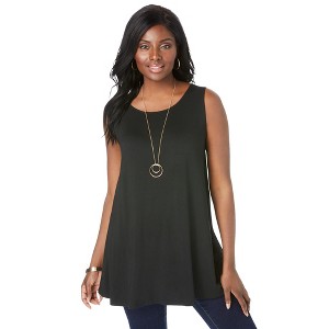 Jessica London Women's Plus Size Stretch Knit Sleeveless Swing Tunic - 1 of 4