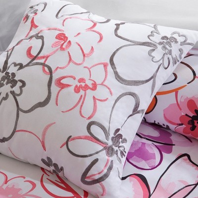 Twin Pink Floral Print Comforter Set with Shams