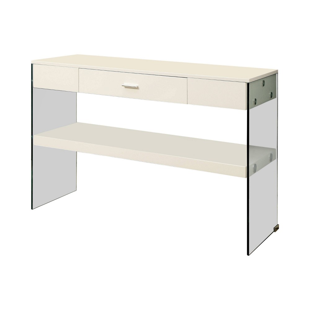 Photos - Coffee Table Romna Tempered Glass Sofa Table White - miBasics: Entryway Furniture with Storage Shelf & Drawer