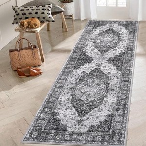 Washable Runner Rug for Kitchen, Non-Slip Non-Shedding Vintage Floral Carpet, Ultra Soft Foldable Medallion Hallway Mat - 1 of 4