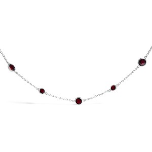 Haus of Brilliance Silver Checkerboard Cut Red Garnet Bezel Station Necklace - 22" Inches - 1 of 4