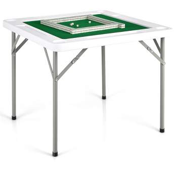 Costway 35'' 4-Player Mahjong Card Game Portable Folding Table w/Cup & Coin Holder