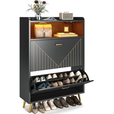 Aheaplus Shoe Cabinet with Motion Sensor Light, Shoe Storage Organizer with Flip Door and Open Storage Shelf