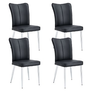 DOMETOUR 4Pcs Dining Chairs Modern Minimalist PU Leather Curved Backrest and Seat Cushions, Metal Legs for Restaurant Living Room - 1 of 4