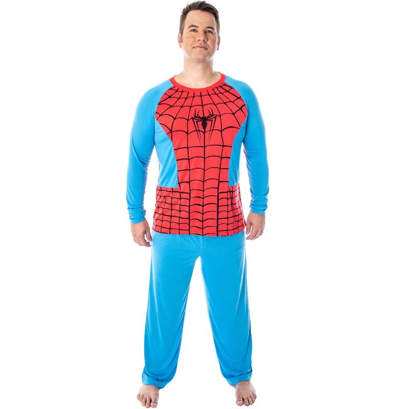 Marvel Men's Classic Spider-Man Costume Raglan Top And Pants Pajama Set Classic Spidey, 2 of 5
