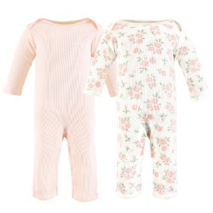 Hudson Baby Infant Girl Thermal Coveralls 2pk, Soft Pink Sage Rose - 1 of 4