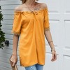 Anna-Kaci Women's Short Sleeve Peasant Blouse with Lace Trim Sleeves and Tie Neckline - 2 of 4