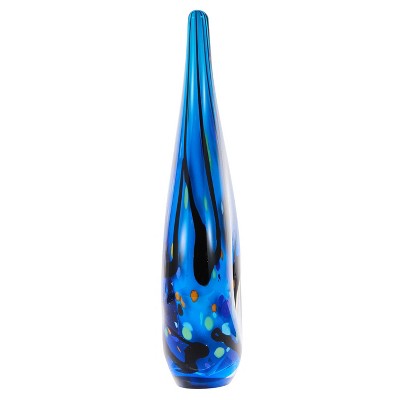 Hand Blown Blue Abstract Glass Tear Drop Sculpture, 8.5 inches
