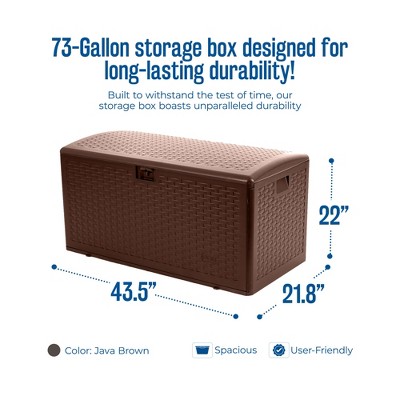 Java Brown Lockable Resin Wicker Outdoor Deck Box, 73 Gallon