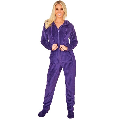 Women's Warm Fleece One Piece Hooded Footed Zipper Pajamas, Soft Adult  Onesie Footie With Hood For Winter : Target