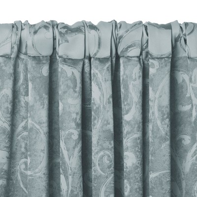 Blue Jacquard Scroll Tassel Trim Rod Pocket Valance