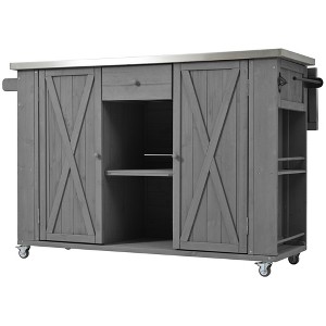 Dexmalle Grey Kitchen Island with Towel and Spice Racks and a Bottle Opener,Stainless Steel Top - 1 of 4