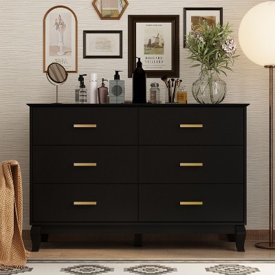 FUFU&GAGA Black 6 Drawer Double Dresser Drawer Storage Chest Lacquer