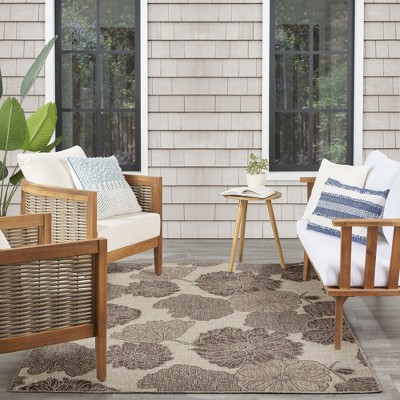 Natural Floral Flatweave Synthetic Indoor Outdoor Rug 8' x 10'