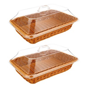 Aoibox Wicker Bread Basket with Acrylic Lid, Woven Rectangular Fruit Basket for Serving, Food Display, Kitchen, Restaurant, Tabletop Storage - 1 of 4
