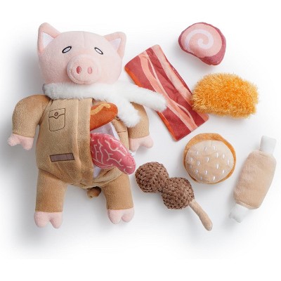 Nocciola 9-in-1 Pig Plush Dog Toys,Funny Piggy Puzzle Toy with 8 Pork Food Squeaky & Crinkle Toys,Stimulating Enrichment Toys for Small Medium Dogs