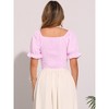 Allegra K Women's Bubble Sleeve Peasant Gingham Plaid Smocked Crop Top - 3 of 4